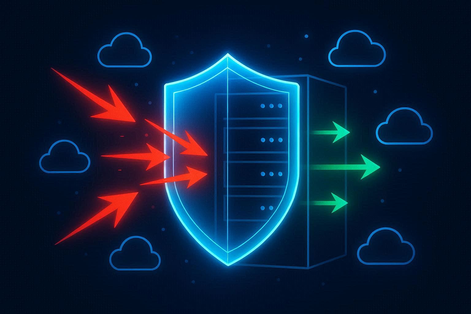 Ilustrasi apa itu web application firewall sebagai perisai digital yang menyaring traffic berbahaya sebelum mencapai server website untuk perlindungan aplikasi web